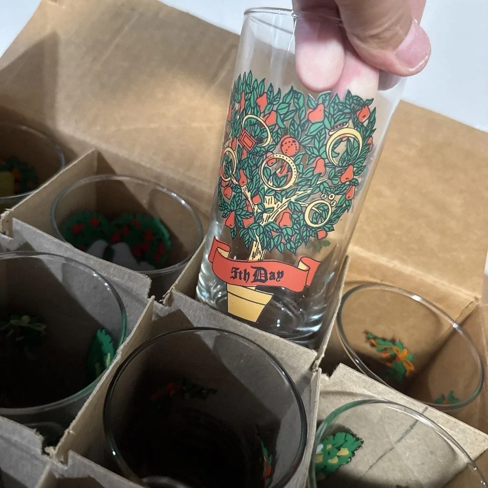 Christmas Glasses #2350 Indiana Glass Twelve Days of Christmas Glasses Vintage